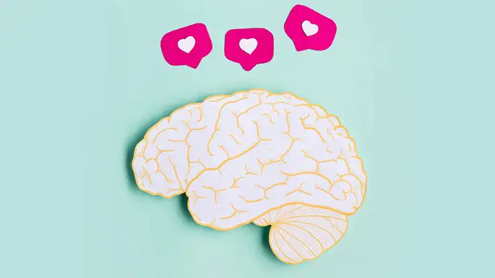 Tipos de marketing - Neuromarketing Ilustración de un cerebro con íconos de "me gusta"