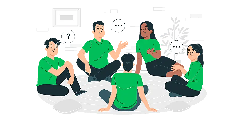 Exemplo de comunicação verbal conversa em grupo de pessoas