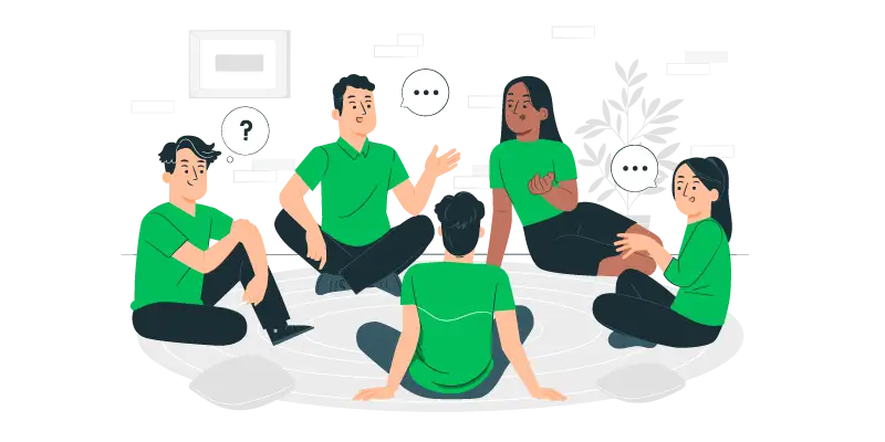 Exemplo de comunicação verbal conversa em grupo de pessoas