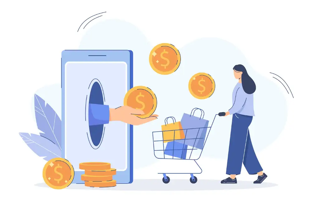 Imagen vectorizada de una mujer haciendo compras en línea