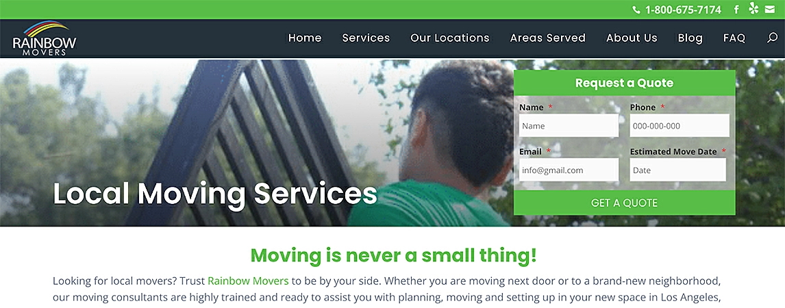 Rainbow Movers moving service page