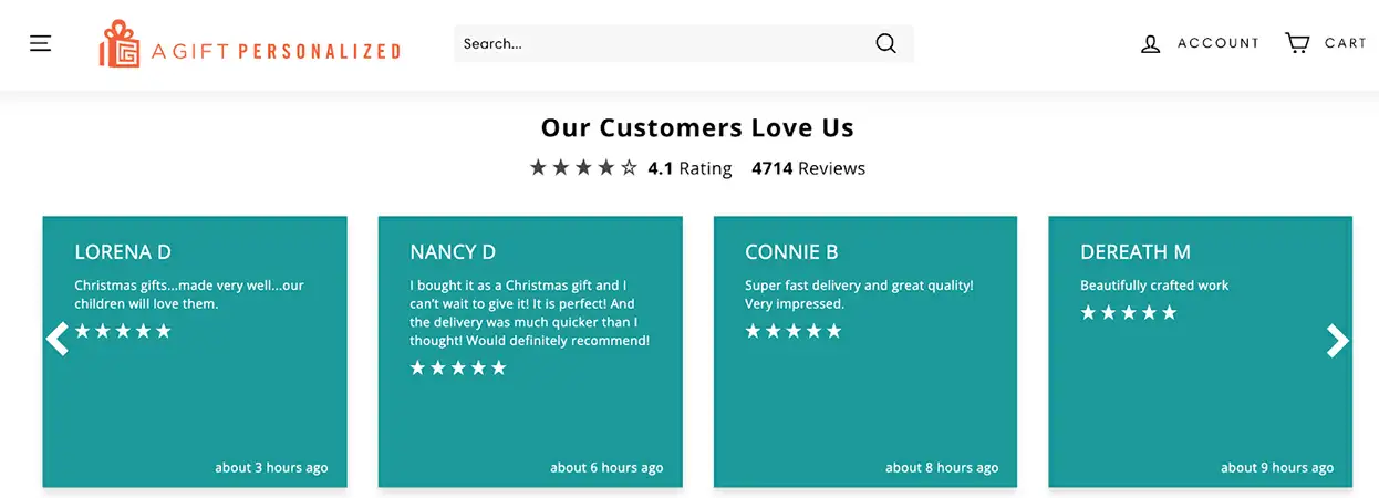 A Gift Personalized A Gift Personalized customer ratings page