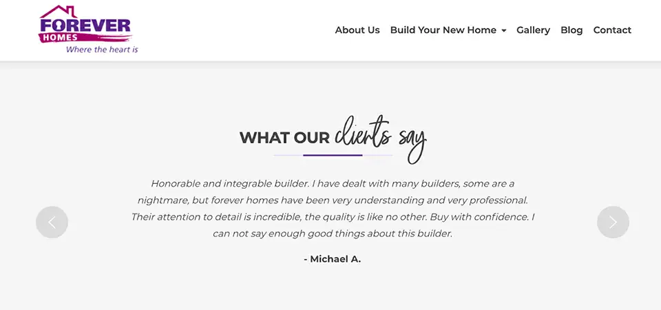 Forever Homes Forever Homes "what our clients say" page