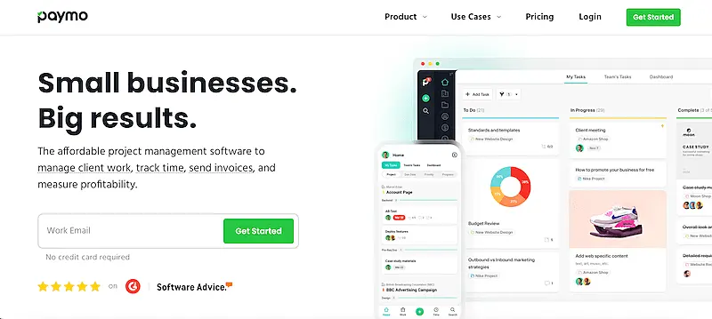 Paymo website home page 