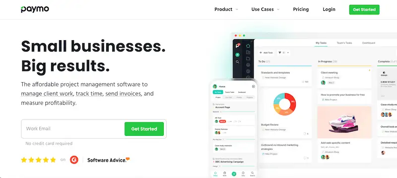 Paymo website home page 