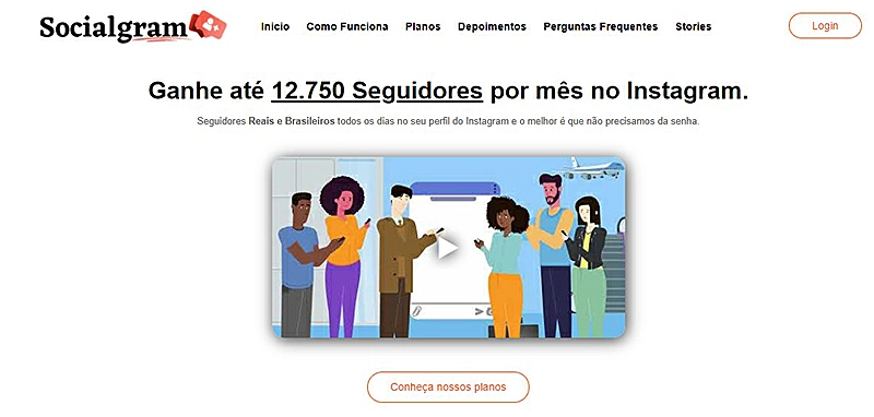 Captura de tela do site do Socialgram