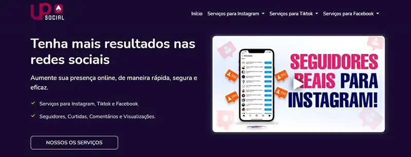 Captura de tela do site da Upsocial
