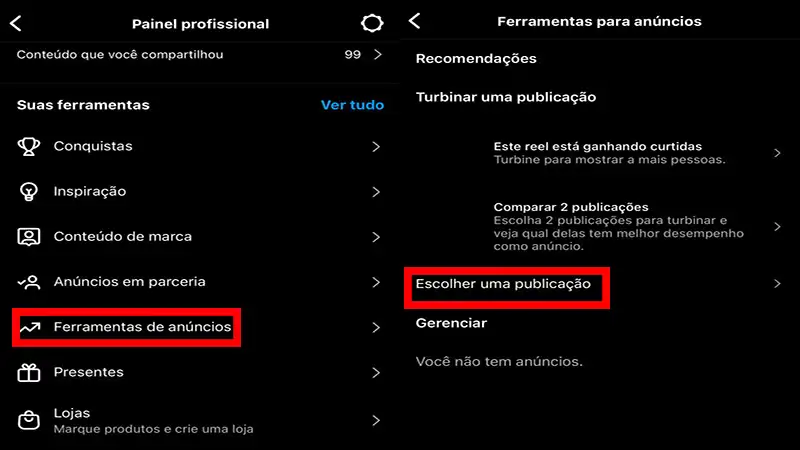 como fazer tráfego pago no Instagram captura de tela do Instagram