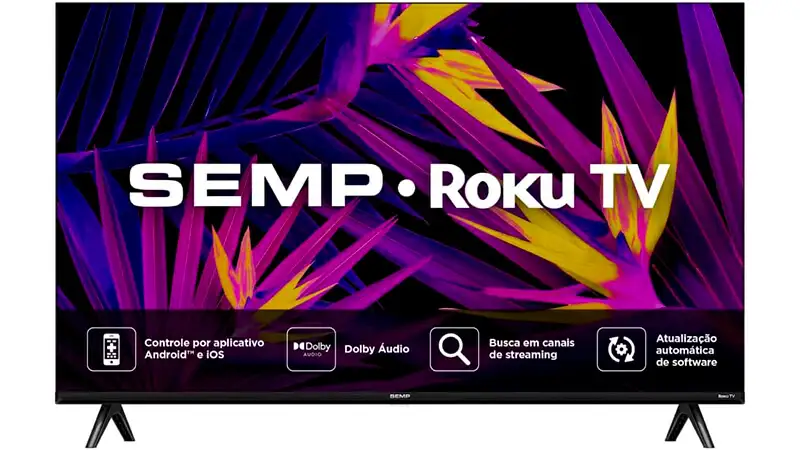 imagem de uma televisão Semp de 43 polegadas com bordas finas