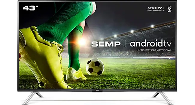TV com comando de voz Semp imagem de uma televisão Semp de 43 polegadas com bordas finas