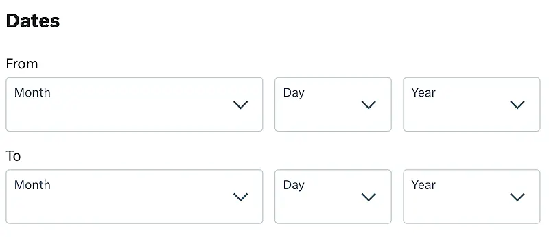 Twitter advanced search showing the date range you can choose.