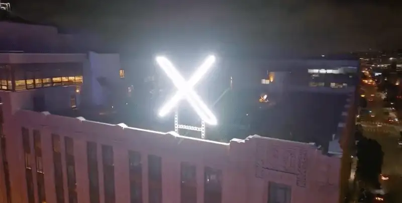 Twitter office with the X logo on the top of the building.