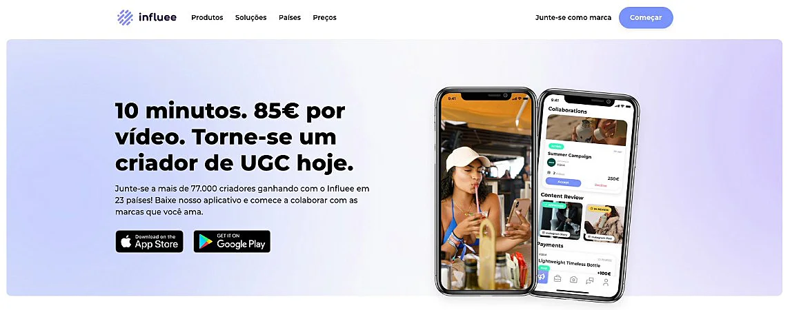 Captura de tela do Influee
