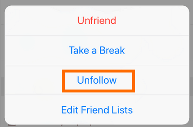 Captura da tela de um celular com o menu do Instagram com a opção Unfollow circulada
