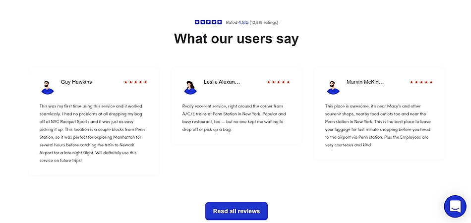 Customer reviews on Bounce's website