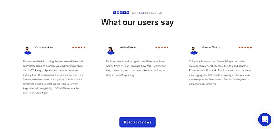 Customer reviews on Bounce's website