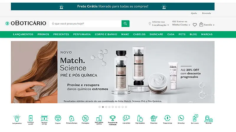 imagem que mostra a página inicial do e-commerce do Boticário