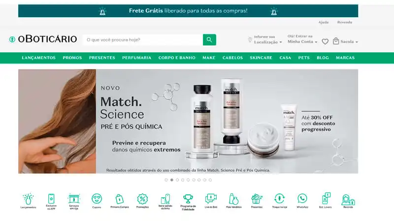 imagem que mostra a página inicial do e-commerce do Boticário