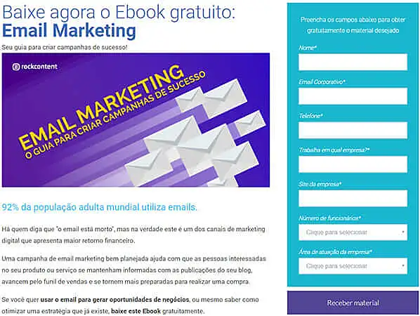 imagem que mostra a landing page para baixar um e-book gratuito da Rock Content