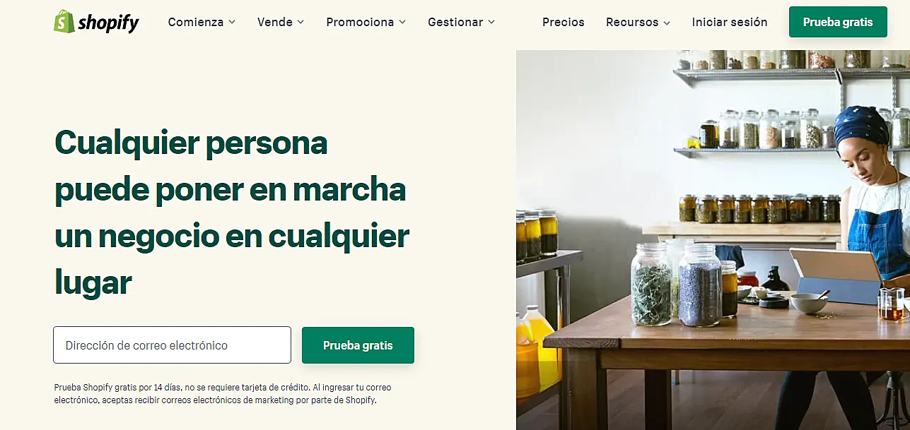Pagina web de Shopify