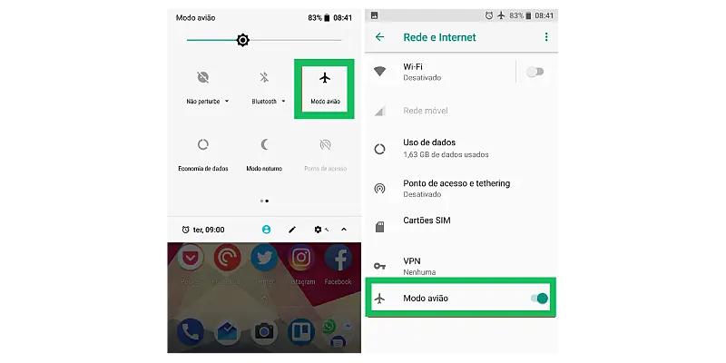 PrintScreen de como colocar celular no modo avião