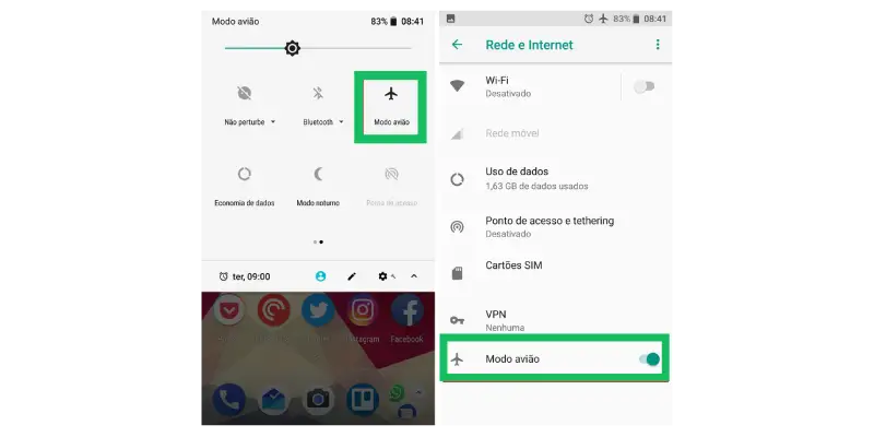PrintScreen de como colocar celular no modo avião