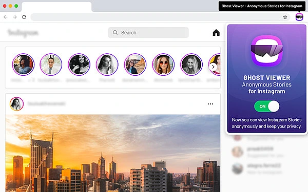 Print Screen do navegador chrome com a extensão Stories for Instagram