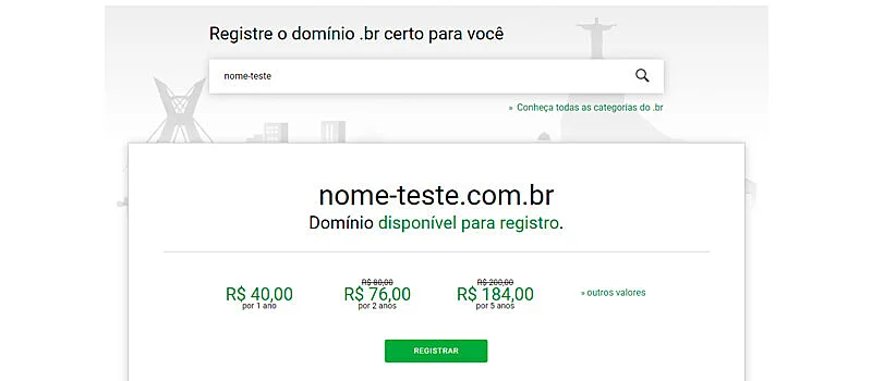 captura de tela mostrando como verificar a disponibilidade de um domínio nacional