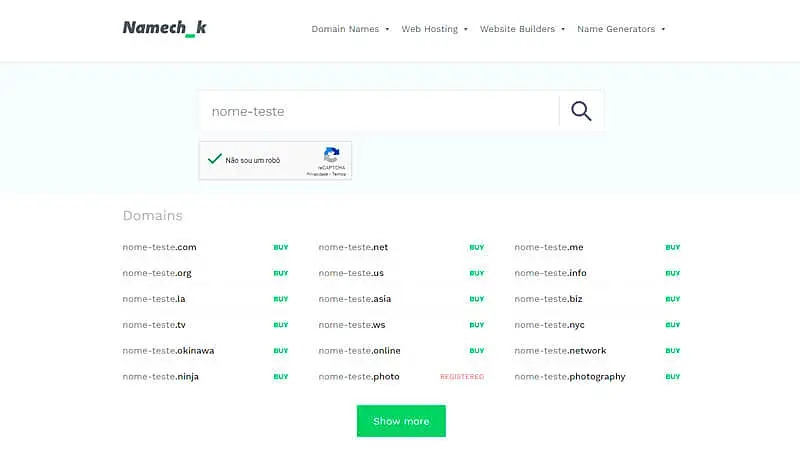 captura de tela mostrando como verificar a disponibilidade de um domínio geral