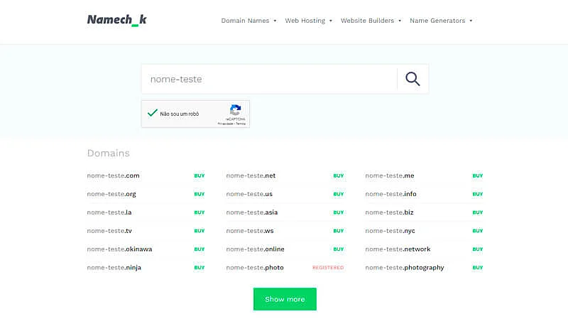 captura de tela mostrando como verificar a disponibilidade de um domínio geral