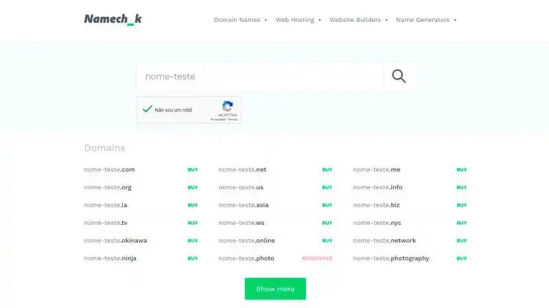 captura de tela mostrando como verificar a disponibilidade de um domínio geral