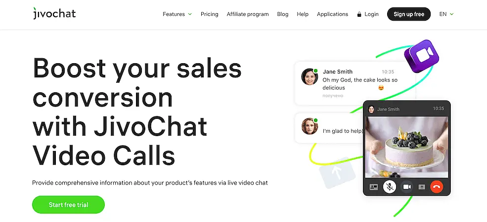 JivoChat video call page