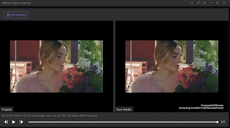 The image shows HitPaw video enhancer software