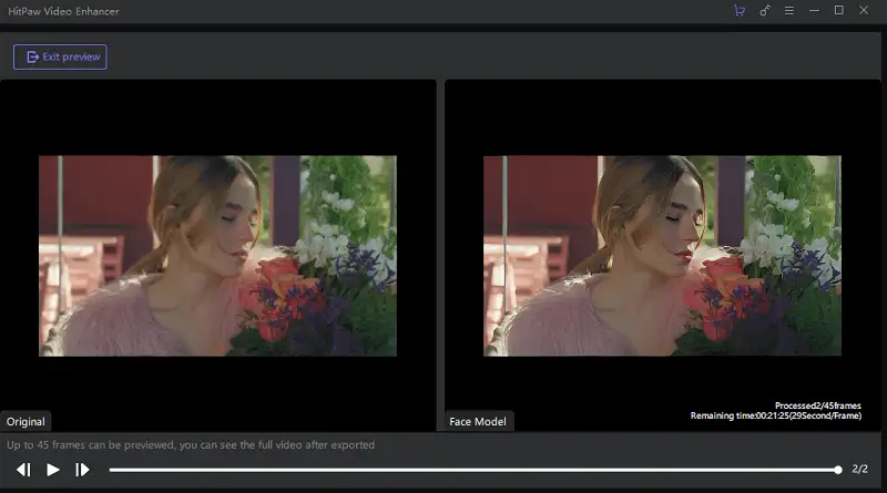 The image shows HitPaw video enhancer software
