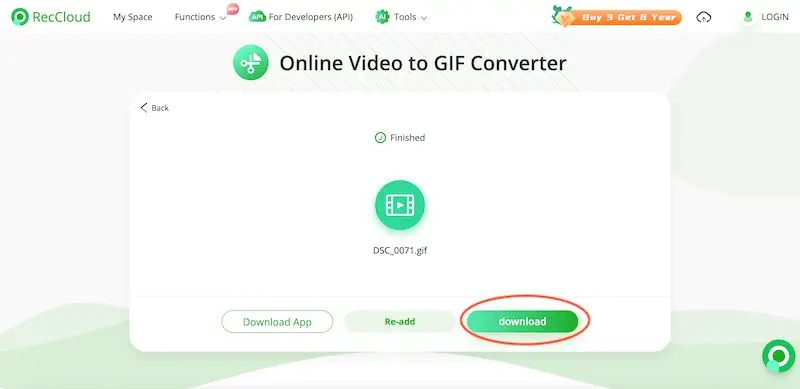 Online video to GIF converter RecCloud