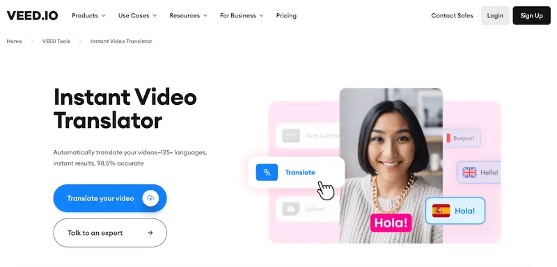 VEED.IO video translator page