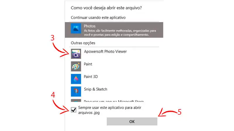imagem que mostra o passo a passo para selecionar outro aplicativo no Windows