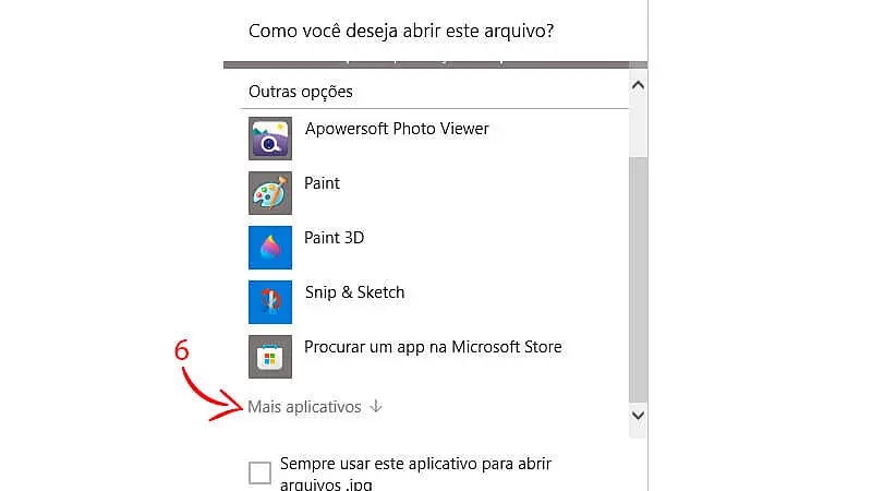 imagem que mostra o passo a passo para selecionar outro aplicativo no Windows