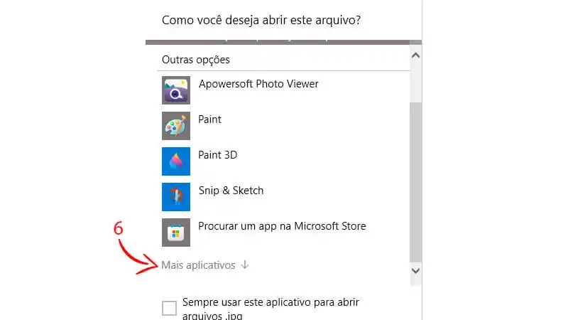 imagem que mostra o passo a passo para selecionar outro aplicativo no Windows
