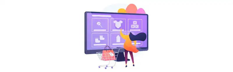 Clinete escolhendo produtos em uma vitrine virtual de uma tv