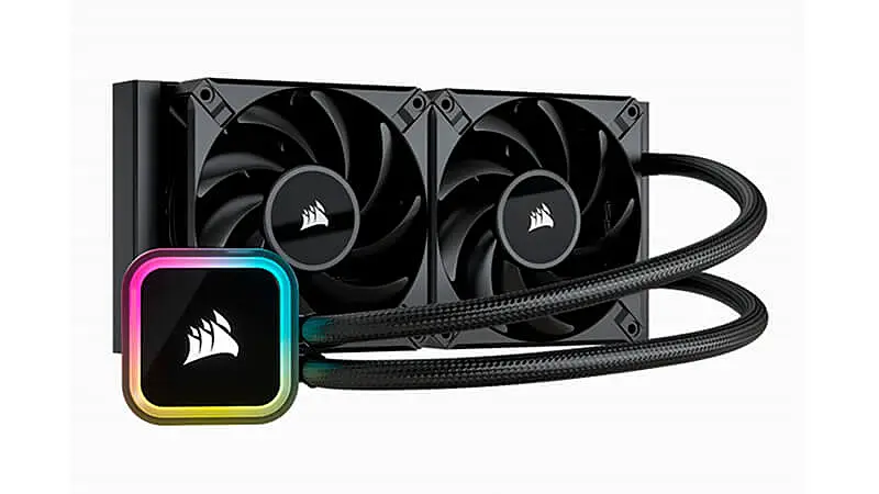 imagem de um water cooler Corsair Hydro Series H100i com duas ventoinhas