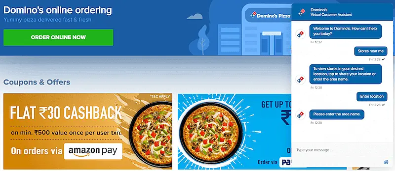 Domino's online ordering page