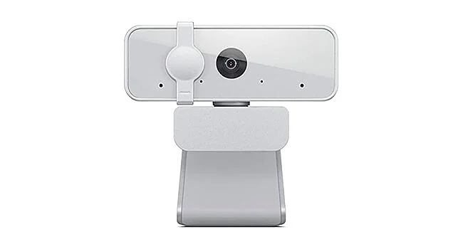 foto de uma webcam Lenovo 300 na cor branca com um tapa lente