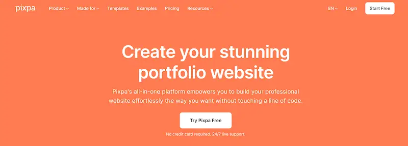 Pixpa home page