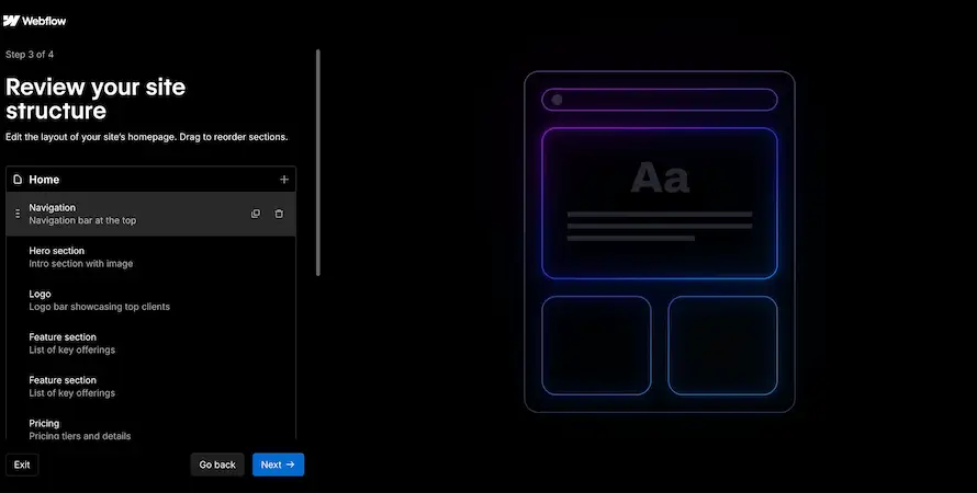 Website builders - Webflow Webflow AI website builder interface