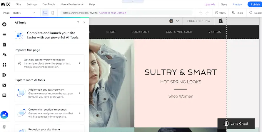 Website Builders - Wix AI Wix AI page