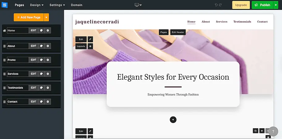 SITE123 website editor