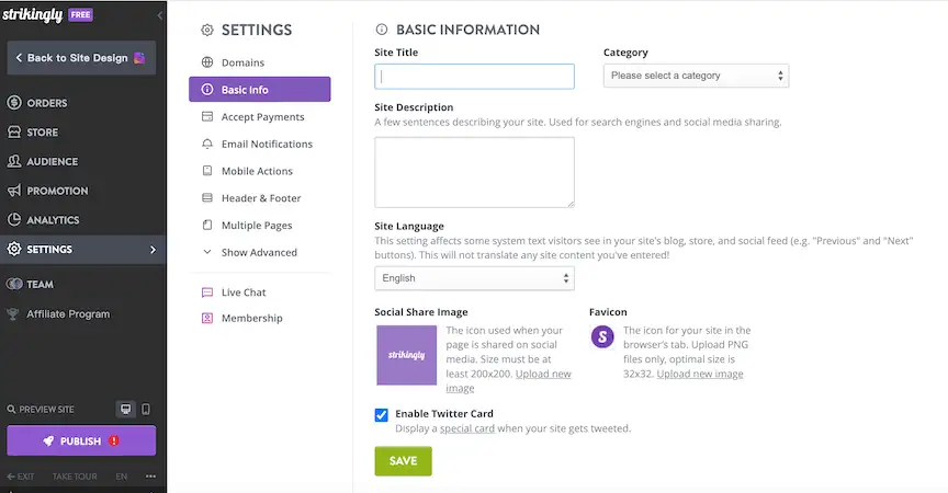 Website builders - Strikingly Strikingly dashboard