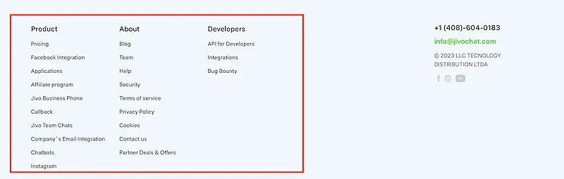 JivoChat footer menu