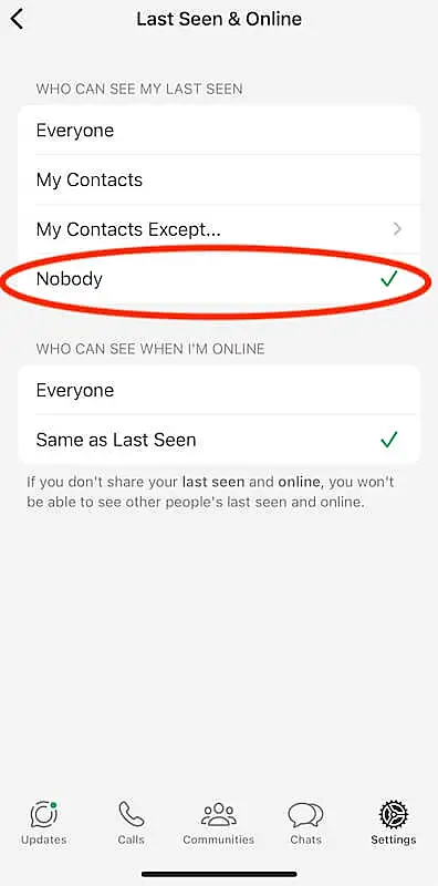 Last seen & online menu on WhatsApp